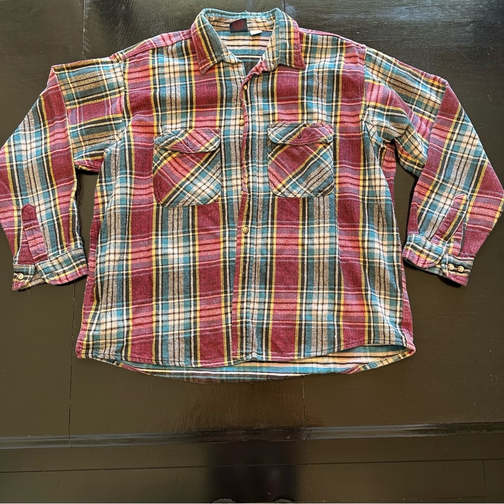 Vintage Dakota XXL Plaid Button Down Fall Shirt Long Sleeve Blue Maroon Red